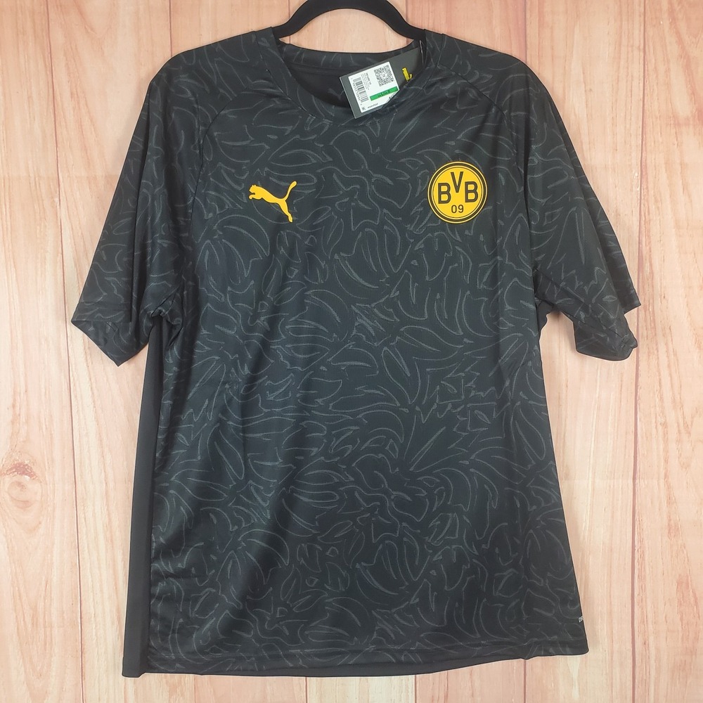 PUMA Mens Jersey Sz L Black Yellow Crew Neck Short Sleeve Borussia Dortmund BVB